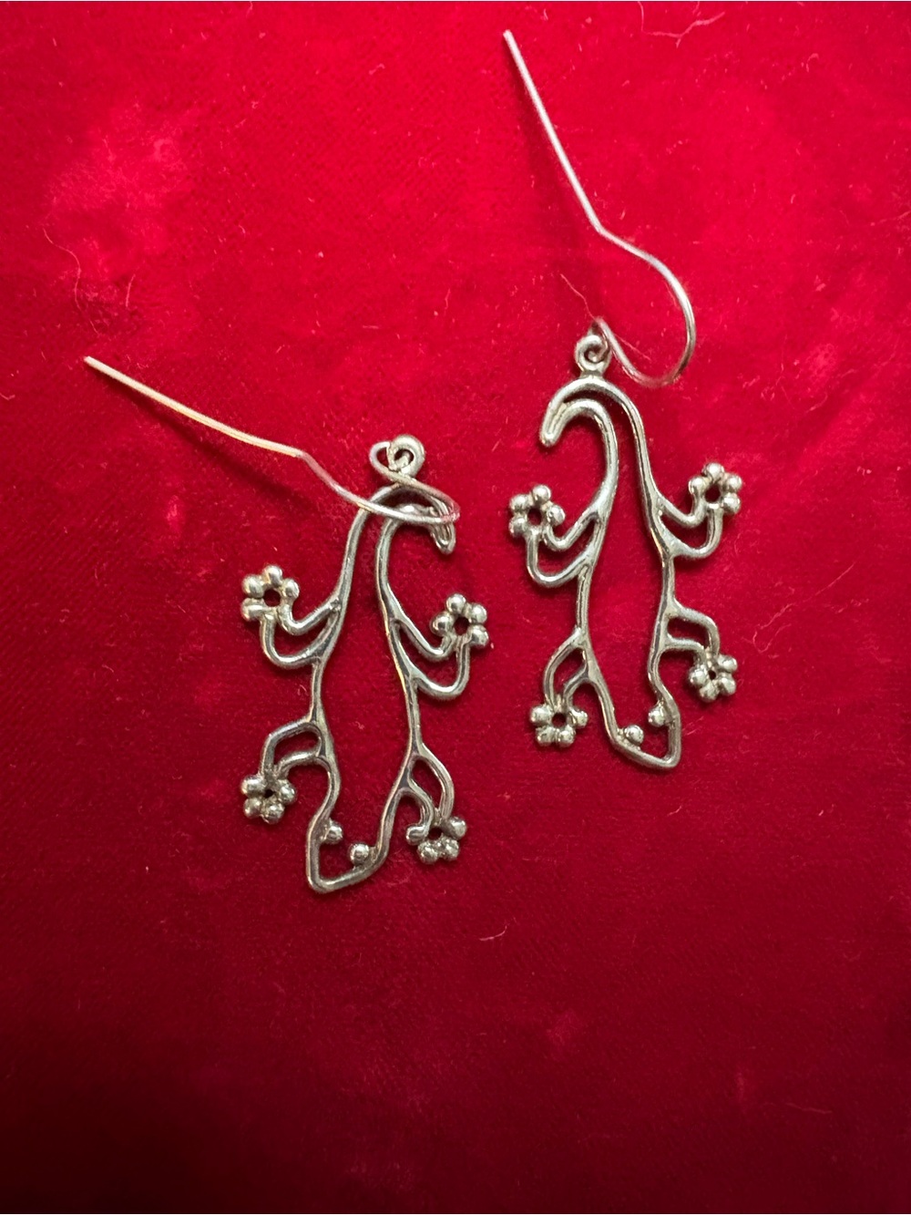Earrings Sterling Silver Gecko Lizard Drop Wire Southwestern Dangle Hanging